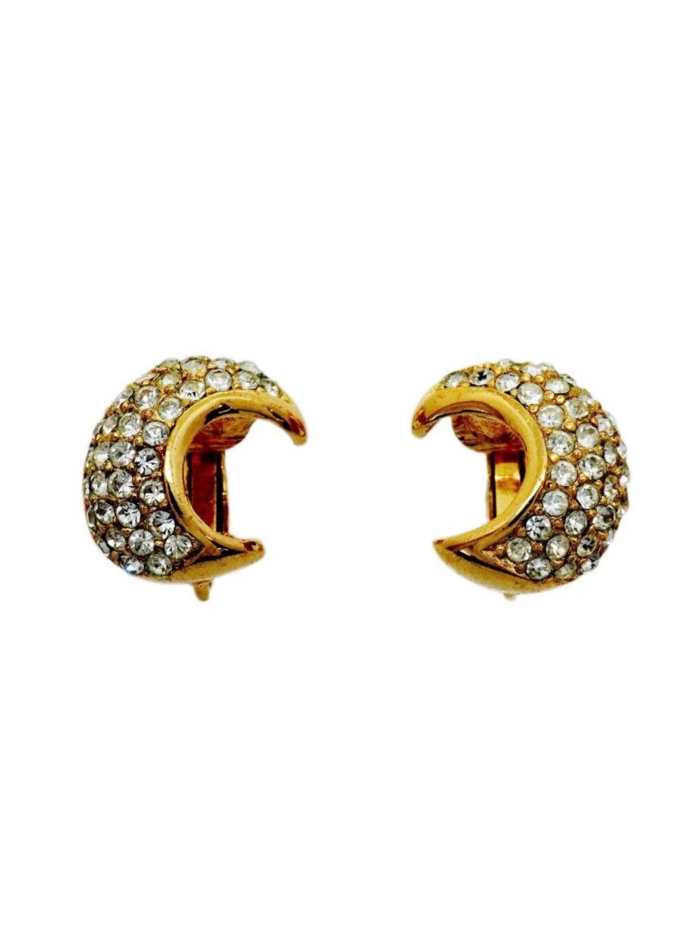 Dior Earrings Crescent Motif Gold Plated Rhinestone